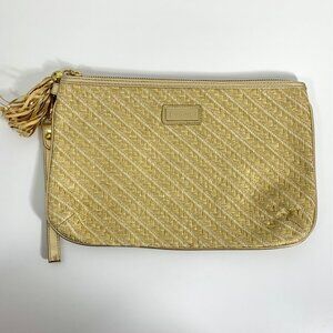 Lilly Pulitzer Gold Metallic Woven Clutch Bag With Tassel Detail & Cotton Lining